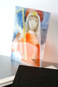 Josef Schwegler, Luzern, Glaskunst, Hinterglasmalerei, Abstrakte Kunst, Kubismus, Schweizer Kunst, Harfe Musikerin,