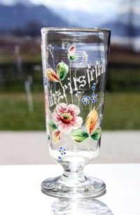 Fl&uuml;hli Glas, Weizenglas, antik, polychrom, emailliert, zur Hochzeit